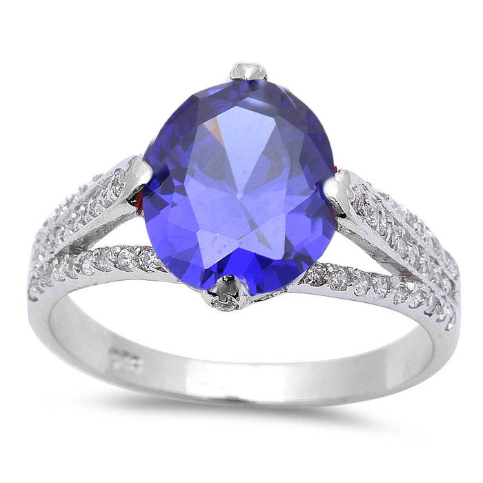 CLOSEOUT!.925 Sterling Silver 4ct Oval Cut Tanzanite & Cz Fashion Ring