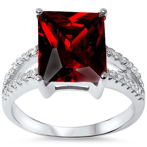 Closeout!Radiant Cut Red Garnet & Cz .925 Sterling Silver Ring