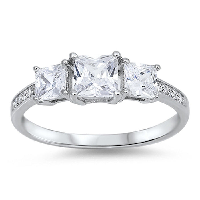 CLOSEOUT!Three stone Princess-cut Cubic Zirconia Ring.925 Sterling Silver
