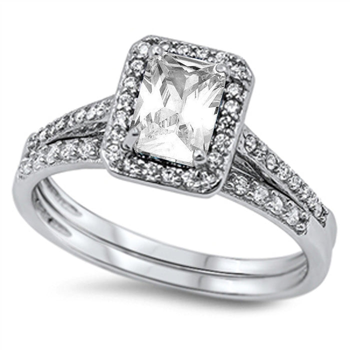 CLOSEOUT! Radiant Cut Cubic Zirconia .925 Sterling Silver Ring Set