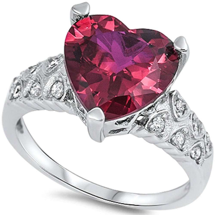CLOSEOUT!Heart Shape Ruby & Cz .925 Sterling Silver Ring