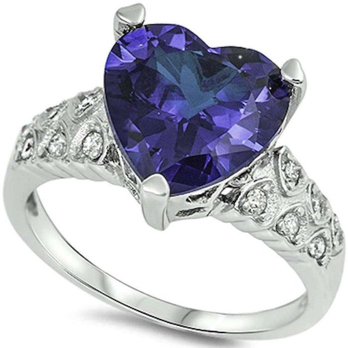 CLOSEOUT!Tanzanite Heart & Cubic Zirconia .925 Sterling Silver Ring