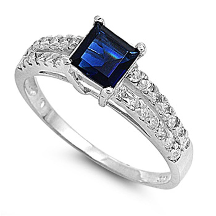 CLOSEOUT! Princess-cut Blue Sapphire Cz .925 Sterling Silver Ring