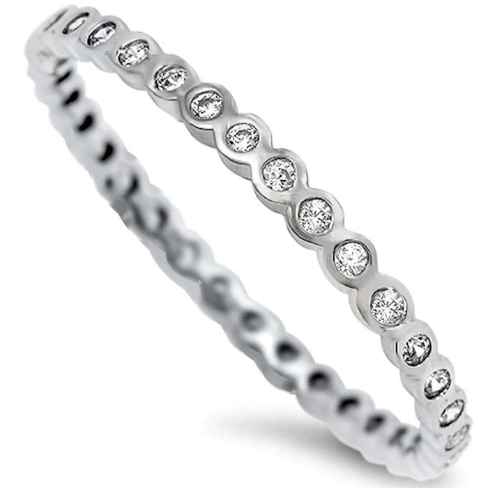 CLOSEOUT! Round Cz Eternity Band .925 Sterling Silver Ring