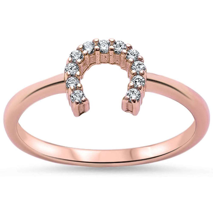 CLOSEOUT!Rose Gold Plated Cz Horse Shoe .925 Sterling Silver Ring