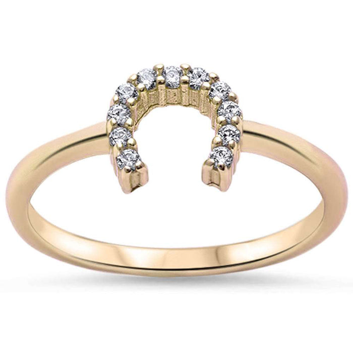 CLOSEOUT!Yellow Gold Plated Cz Horse Shoe .925 Sterling Silver Ring