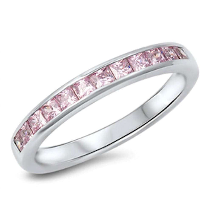 CLOSEOUT! Pink Sapphire Princess Cut Eternity Band .925 Sterling Silver Ring