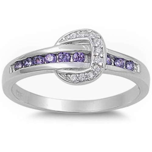 CLOSEOUT!Amethyst & Clear Cz Belt Buckle Fashion Ring .925 Sterling Silver