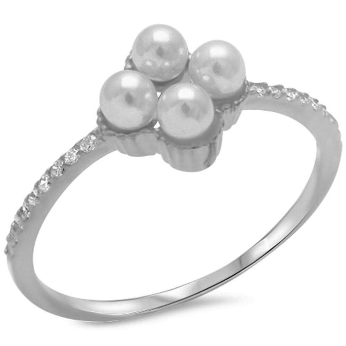 CLOSEOUT!White Pearl & Cz .925 Sterling Silver Ring