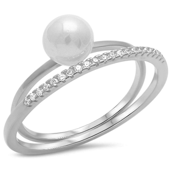CLOSEOUT! White Pearl & Cz .925 Sterling Silver Ring Sizes 4-10