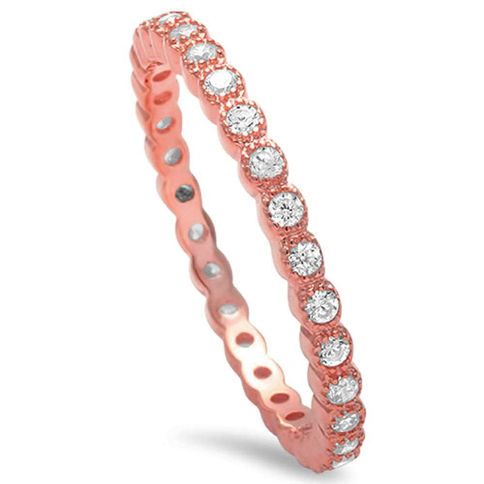 CLOSEOUT!Rose Gold Plated Cz Band .925 Sterling Silver Ring Sizes 4-11