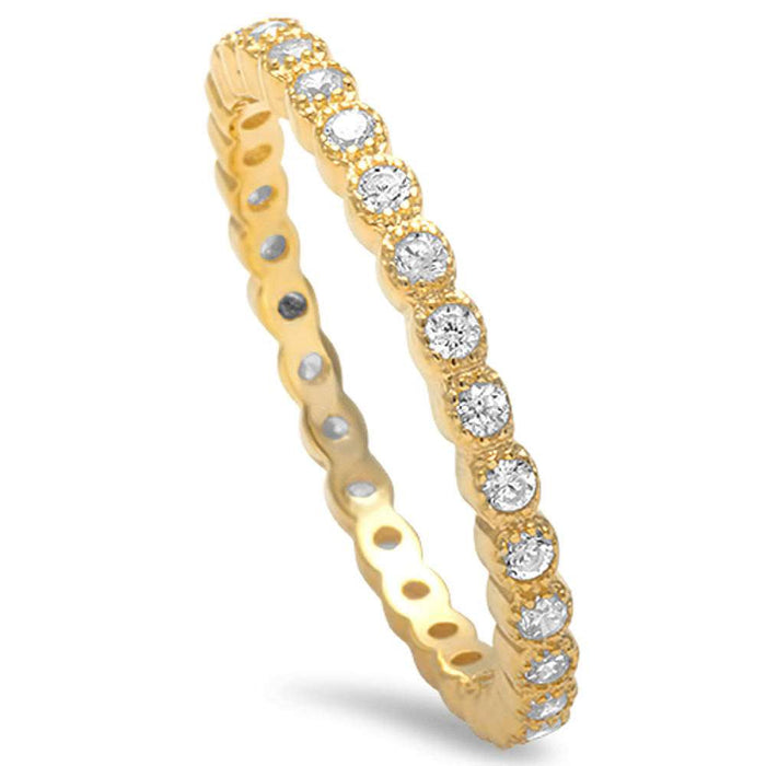 CLOSEOUT!Yellow Gold Plated Cz Band .925 Sterling Silver Ring