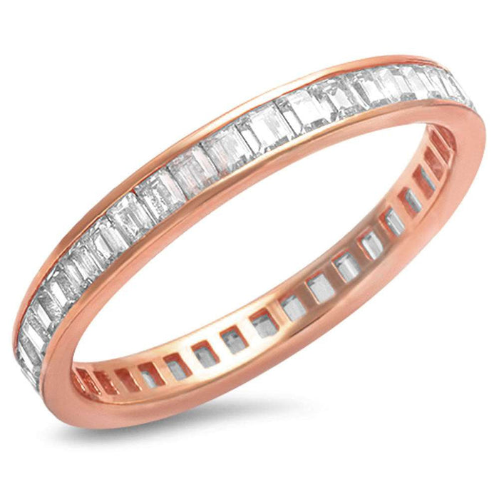 CLOSEOUT! Rose Gold Plated Baguette Cz Band .925 Sterling Silver Ring Sizes 4-11