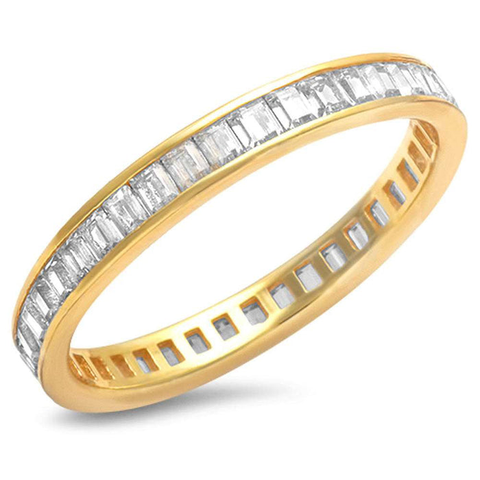 CLOSEOUT! Yellow Gold Plated Baguette Cz Band .925 Sterling Silver Ring