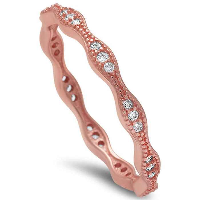 CLOSEOUT!Rose Gold Plated Cz Eternity Band .925 Sterling Silver Ring