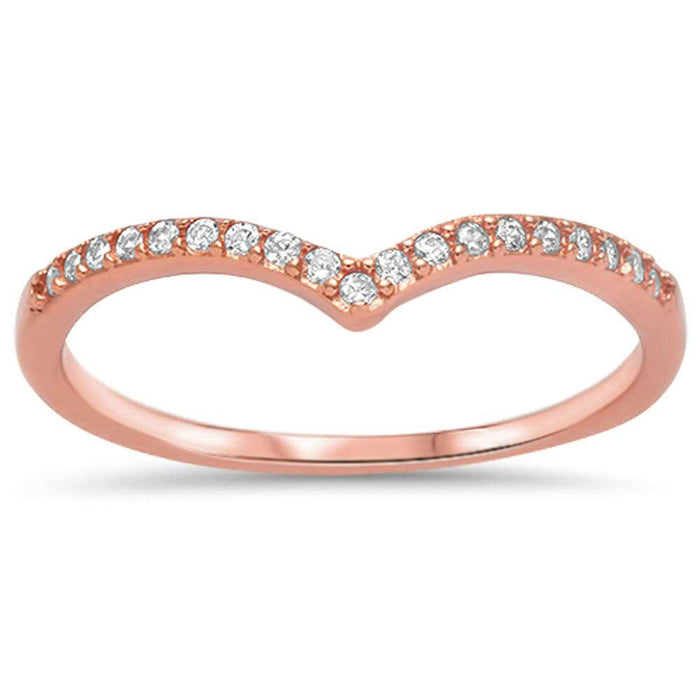 CLOSEOUT!Rose Gold Plated V Shape Chevron Cz .925 Sterling Silver Ring Sizes 3-12