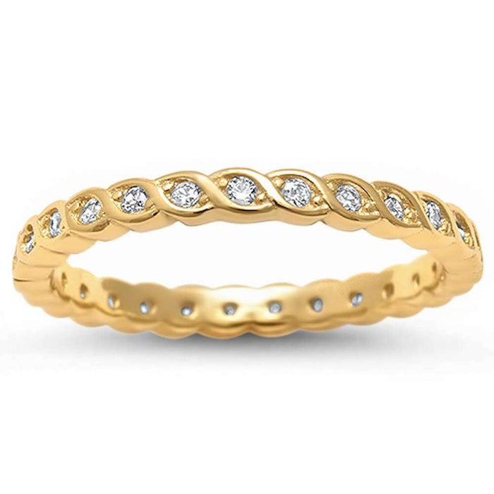 CLOSEOUT! Yellow Gold Plated Cubic Zirconia Eternity .925 Sterling Silver Ring