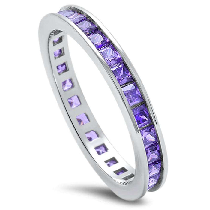 CLOSEOUT!Princess Cut Amethyst .925 Sterling Silver Eternity Band Sizes 3-4, 10