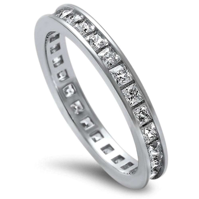 Closeout!Princess Cut Cz .925 Sterling Silver Eternity Band Sizes 3-5, 12