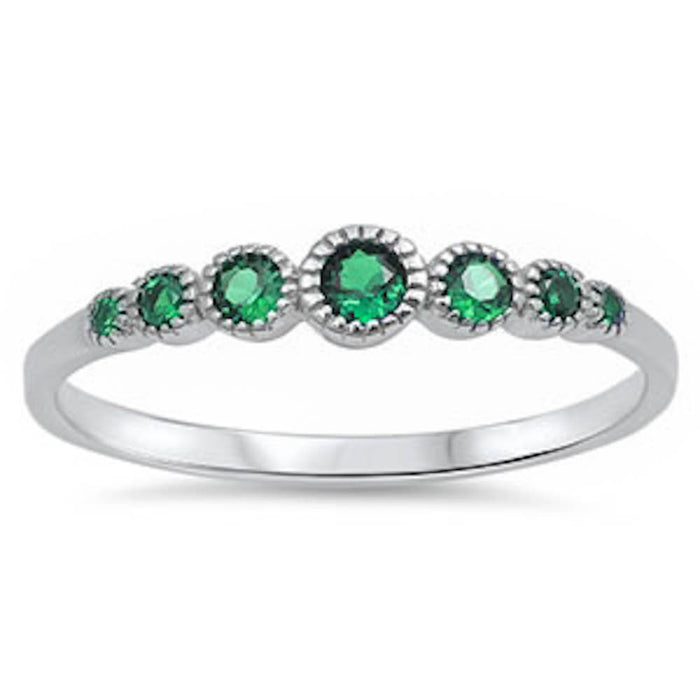 CLOSEOUT!Seven Round Green Emerald .925 Sterling Silver Ring Sizes 4-10