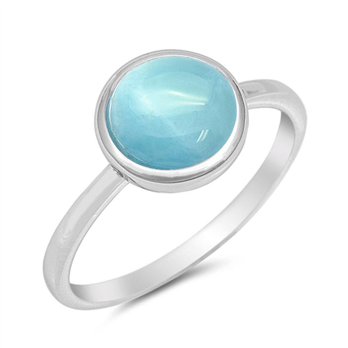 Natural Round Larimar .925 Sterling Silver Ring Sizes 5-10