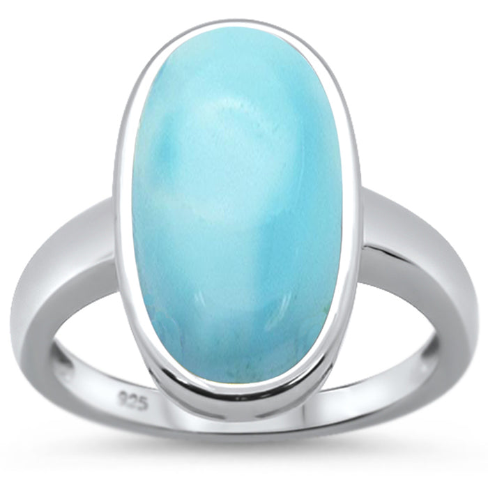 Natural Larimar Oval .925 Sterling Silver Ring Sizes 5-10