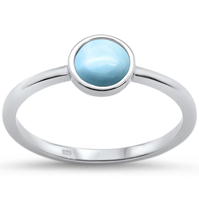 Natural Larimar Round .925 Sterling Silver Ring Sizes 5-10