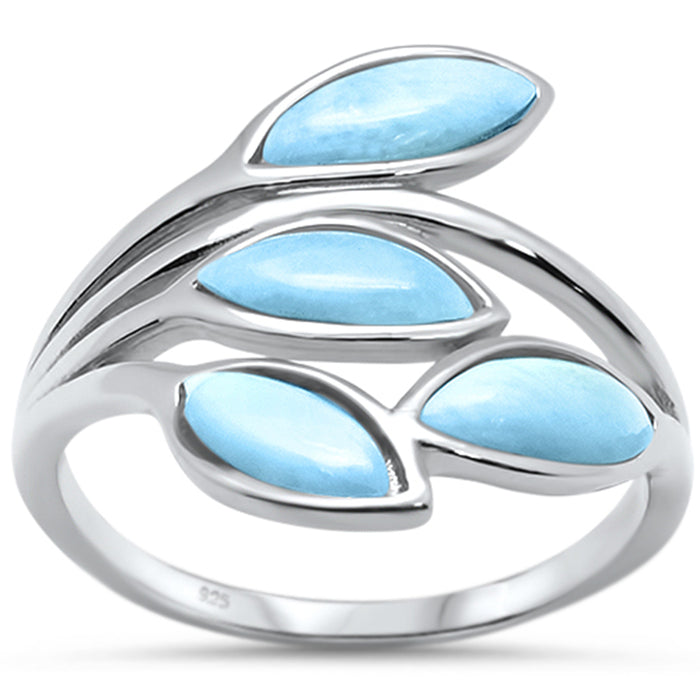 Natural Larimar Olive Branch Tree Leaf .925 Sterling Silver Ring Sizes 4-10