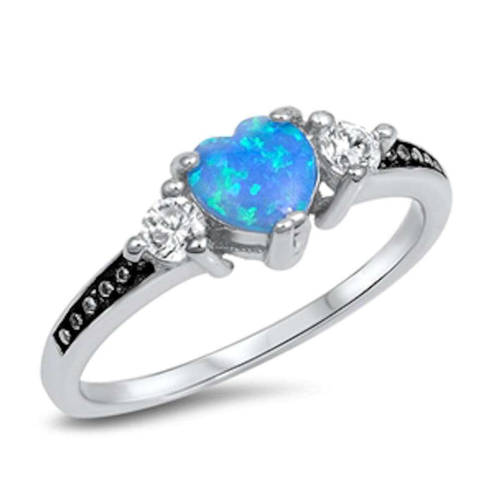 CLOSEOUT! Heart Blue Opal & Cz .925 Sterling Silver Ring