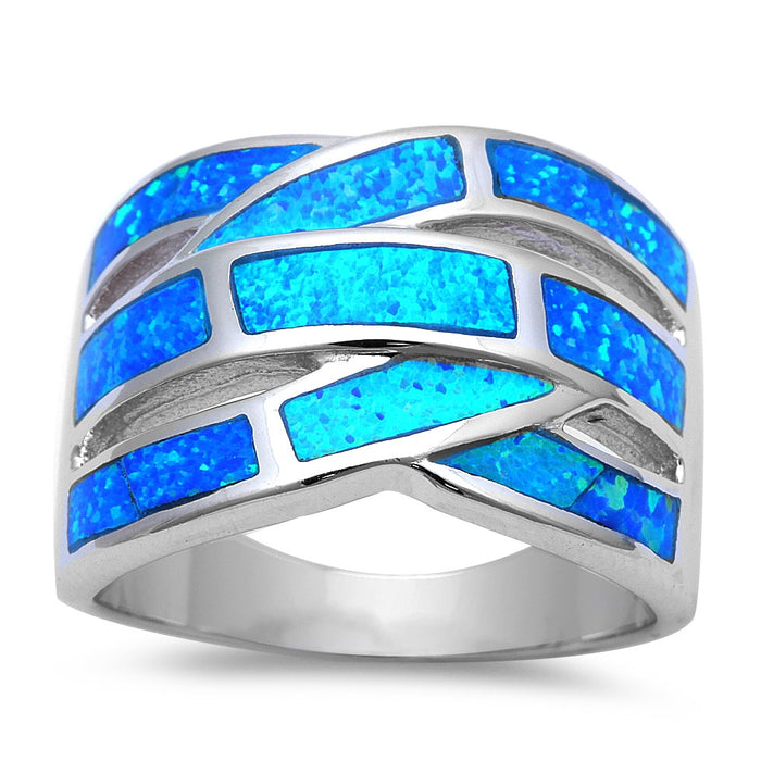 CLOSEOUT!Blue Fire Opal .925 Sterling Silver Fashion Ring