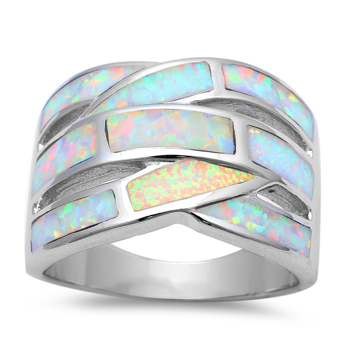 CLOSEOUT!Bypass Ring with White Opal Inlay .925 Sterling Silver