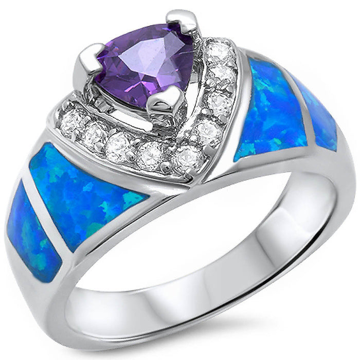 CLOSEOUT!Amethyt, blue Opal, & Cz New Fashion .925 Sterling Silver Ring