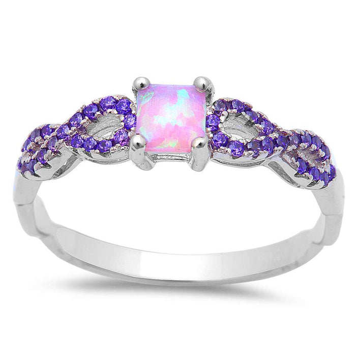 CLOSEOUT! Pink Opal w/ Amethyst Inifnity .925 Sterling Silver Ring
