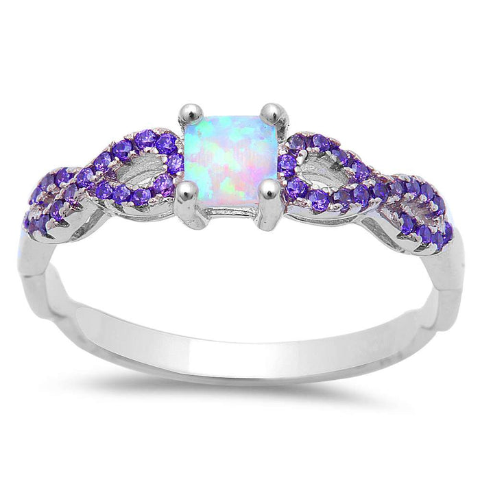 CLOSEOUT! White Opal w/ Amethyst Inifnity .925 Sterling Silver Ring