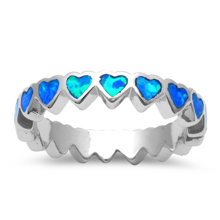 CLOSEOUT! Blue Opal Heart Band .925 Sterling Silver Rings