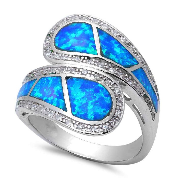 CLOSEOUT!Blue Opal & Cubic Zirconia .925 Sterling Silver Ring