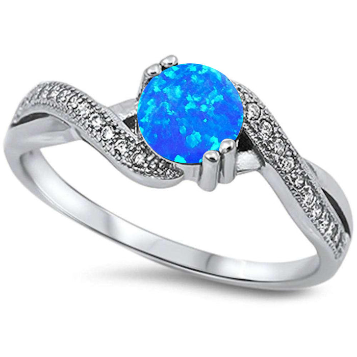CLOSEOUT! Blue Opal Infinity Cubic Zirconia .925 Sterling Silver Ring