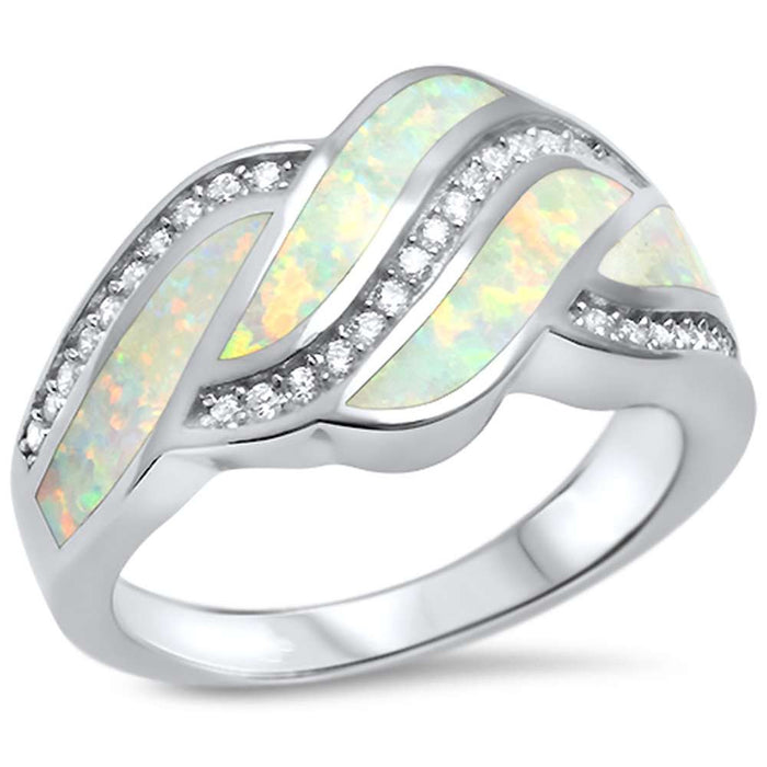 CLOSEOUT! White Opal & Cubic Zirconia .925 Sterling Silver Ring