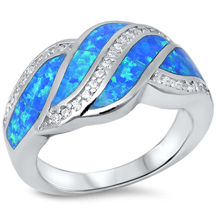 CLOSEOUT! Blue Opal and Cz .925 Sterling Silver Ring