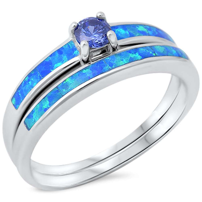 CLOSEOUT! Tanzanite & Blue Opal .925 Sterling Silver Ring Set