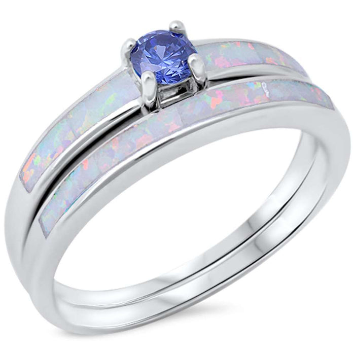 CLOSEOUT! Tanzanite & White Opal .925 Sterling Silver Ring Set