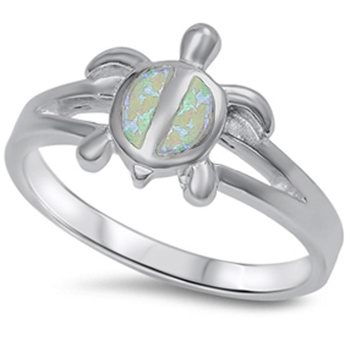 CLOSEOUT! Fire White Opal turtle .925 Sterling Silver Ring
