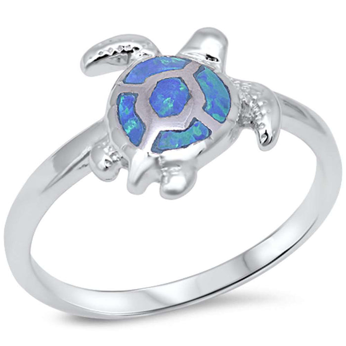 CLOSEOUT! Blue Opal Turtle .925 Sterling Silver Ring