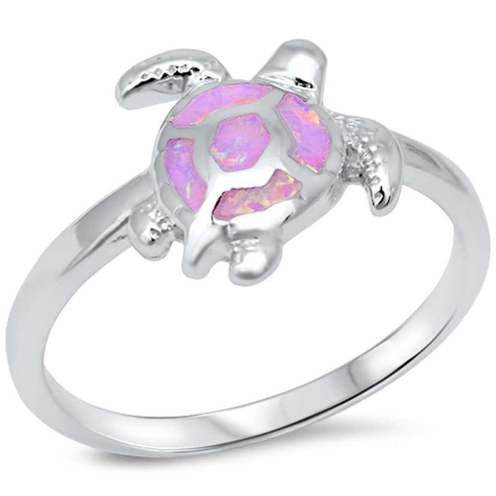 CLOSEOUT! Pink Opal Turtle .925 Sterling Silver Ring