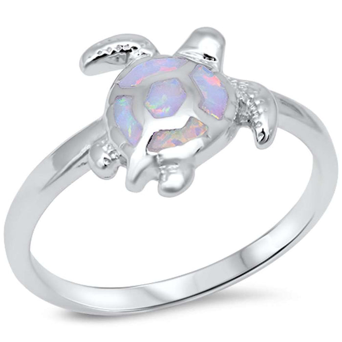 CLOSEOUT! White Opal Turtle .925 Sterling Silver Ring