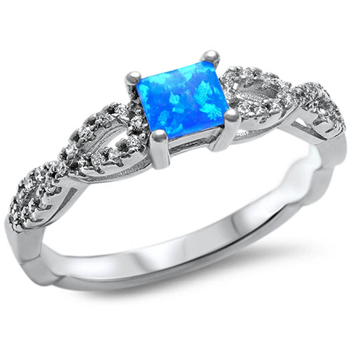 CLOSEOUT! Blue Opal & Cz Infinity Style .925 Sterling Silver Ring