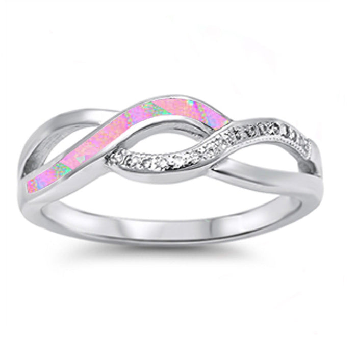 CLOSEOUT! Pink Opal & Cz Infinity Style .925 Sterling Silver Ring Sizes 4-12