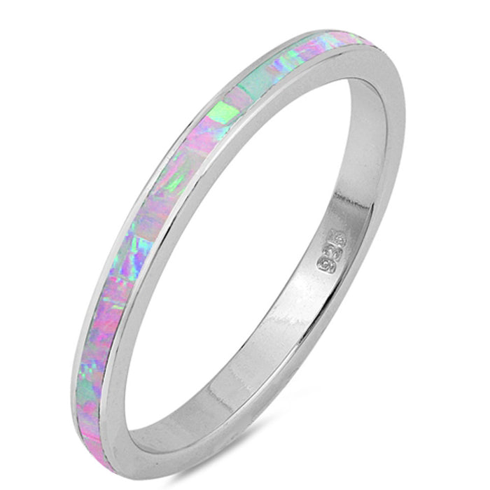 Pink Opal Band .925 Sterling Silver Ring