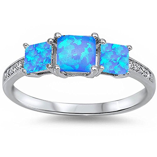 CLOSEOUT! Three Lab Created Blue Opal .925 Sterling Silver Ring
