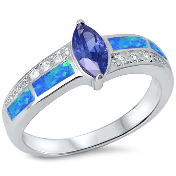 CLOSEOUT! Tanzanite, Blue Opal & Cz .925 Sterling Silver Ring